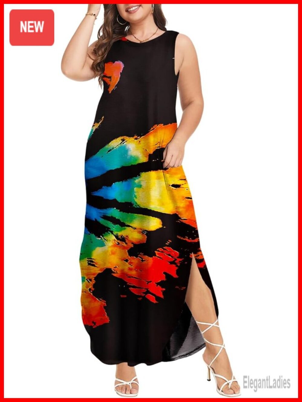 Plus Size Sleeveless Tank Maxi Dress with Pockets Side Split Swing Hem